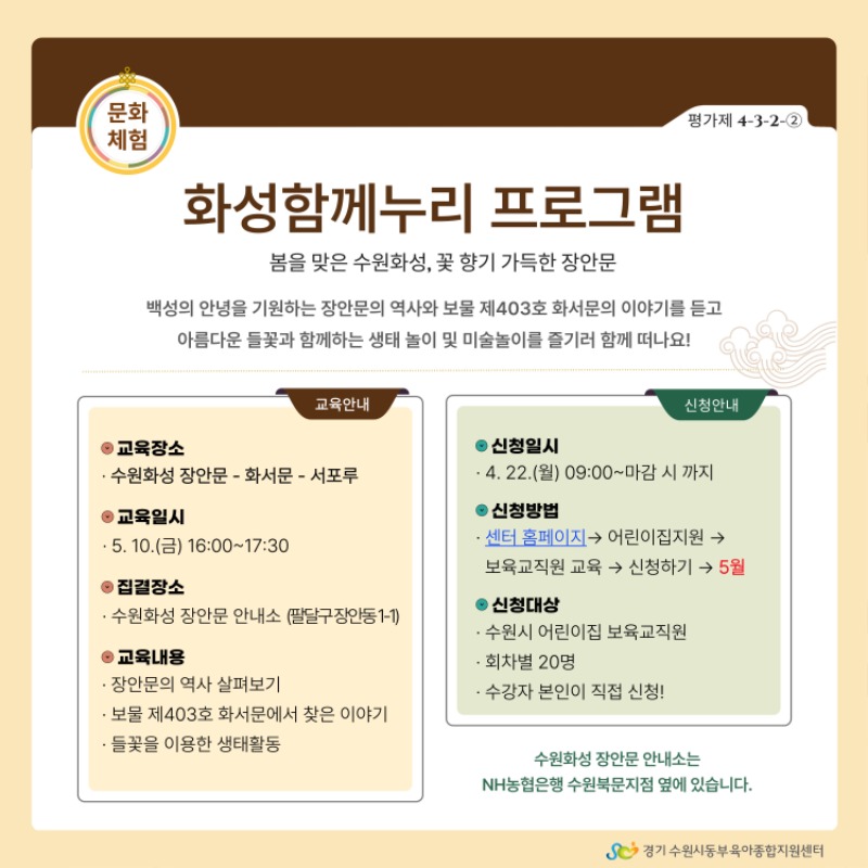 안내문-화성함께누리 프로그램(봄을 맞은 수원화성, 꽃 향기 가득한 장안문).jpg